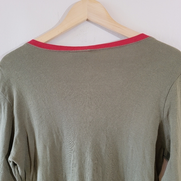 PINK Cattlelac Y2K Henley Top Sz M Green Red Embroidery Western Academia Preppy - Picture 6 of 10